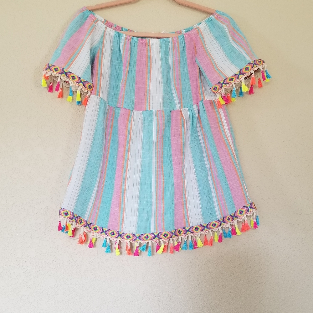 FSL + Apparel Striped Tassel Top